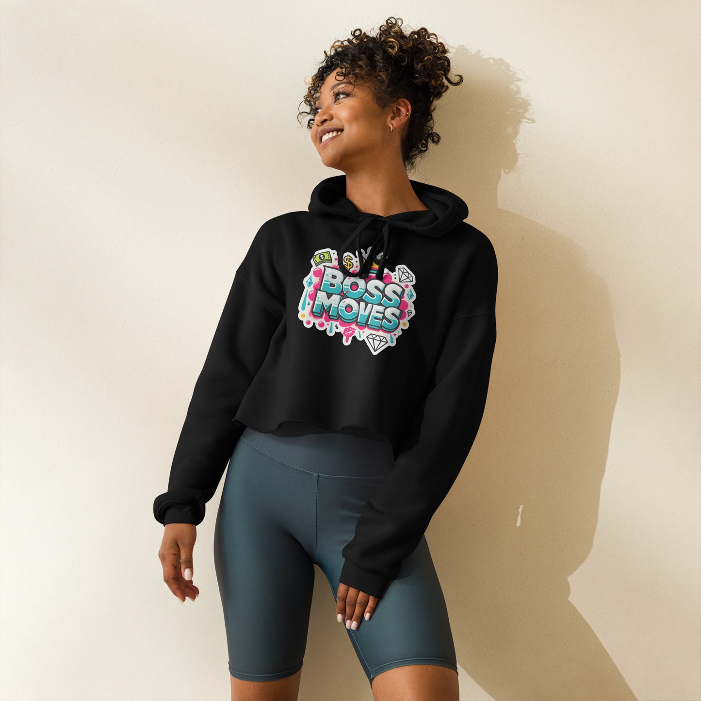 90s Inspired Boss Moves Crop Hoodie